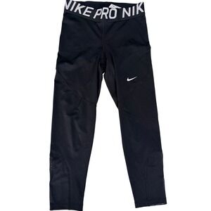 Nike Womens Pro Dri-FIT Leggings Black Cropped Mesh Medium